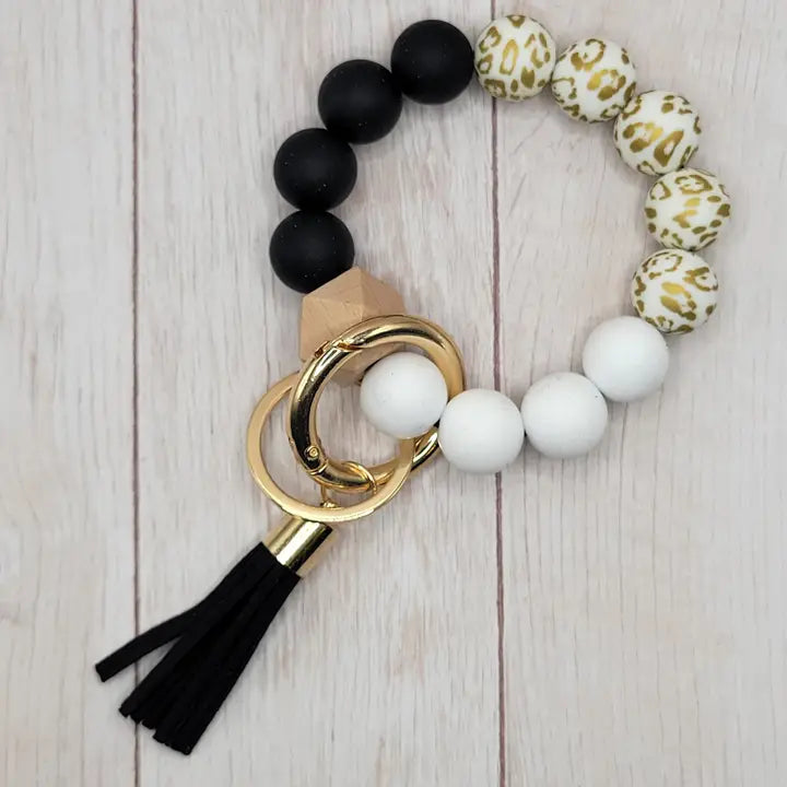 Gold Leopard Black & White Silicone Wristlet