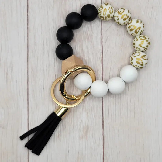 Gold Leopard Black & White Silicone Wristlet