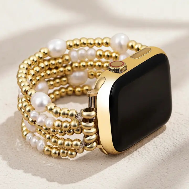 Gold and Pearl Stretch Apple Watch Strap