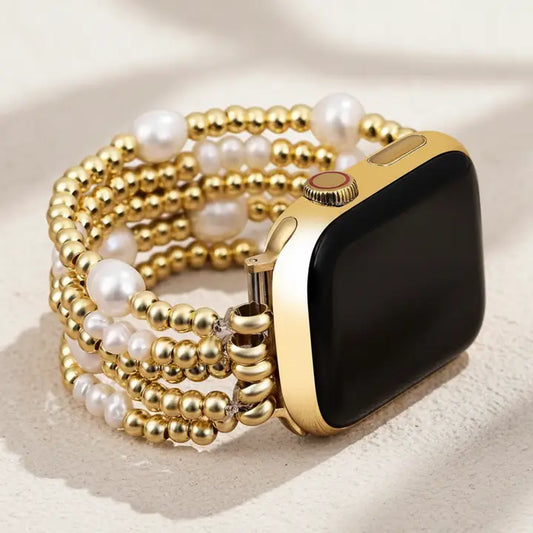 Gold and Pearl Stretch Apple Watch Strap