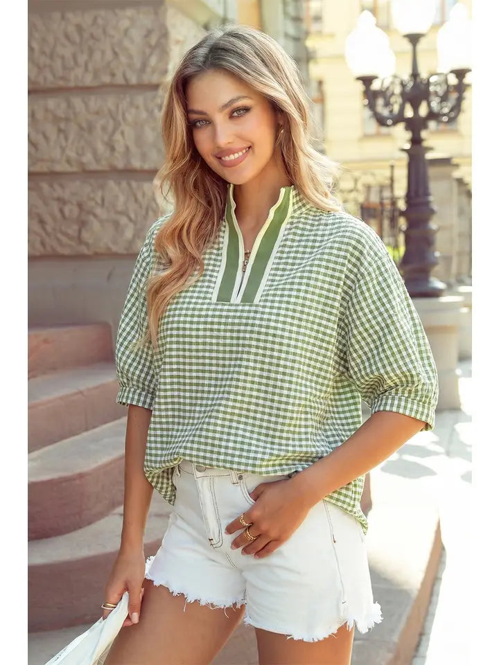 Gingham Short Sleeve Blouse