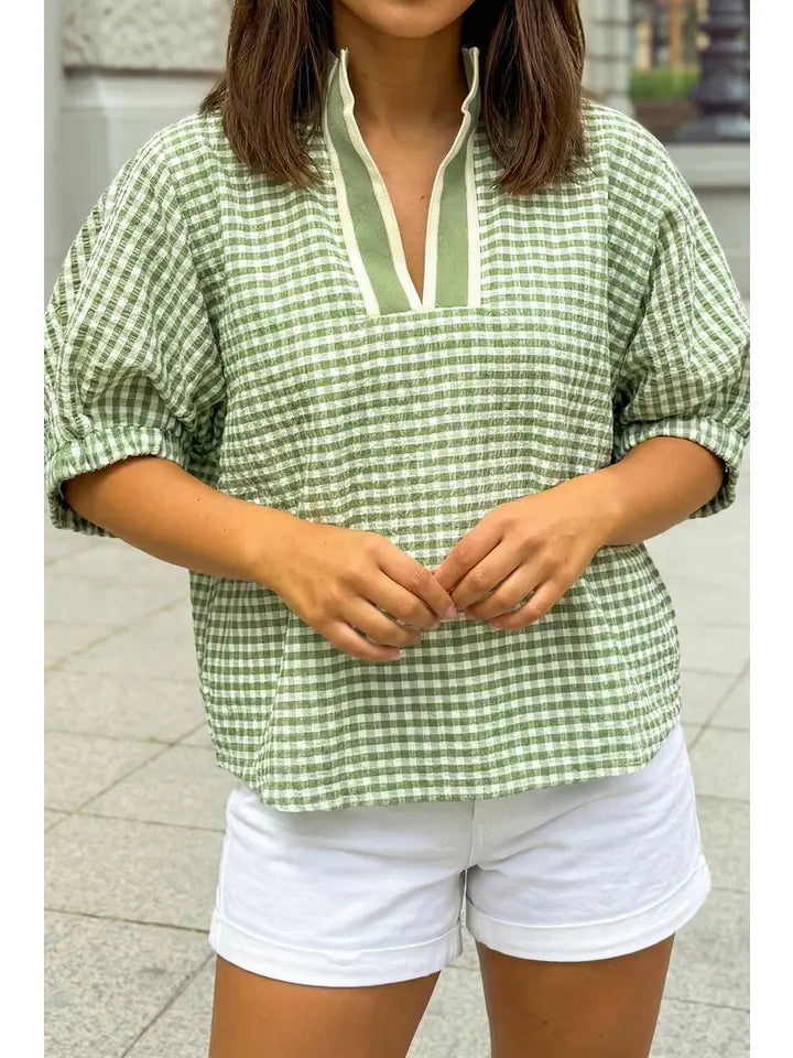 Gingham Short Sleeve Blouse