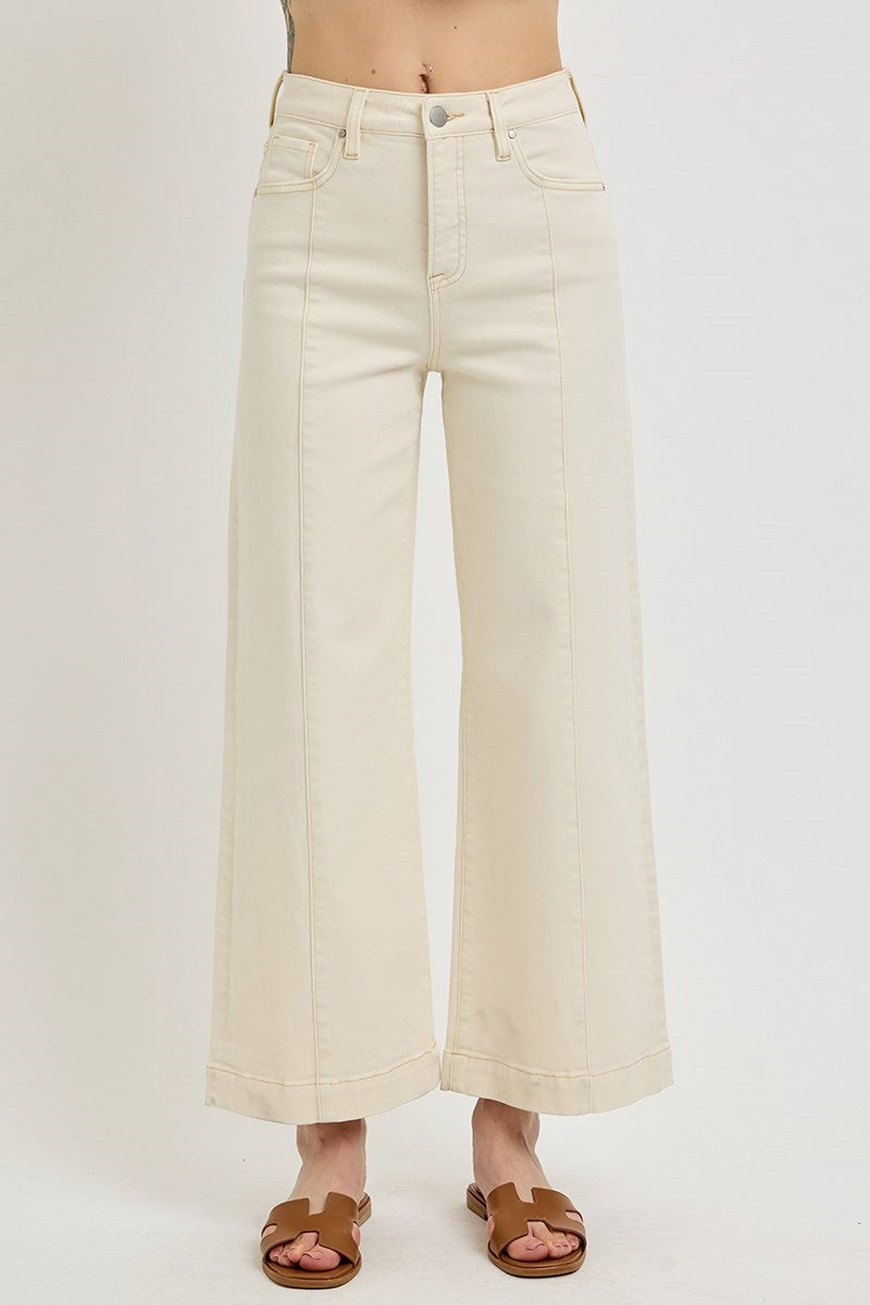 Ivory Tummy Control High-Rise Crop Wide-Leg Jeans