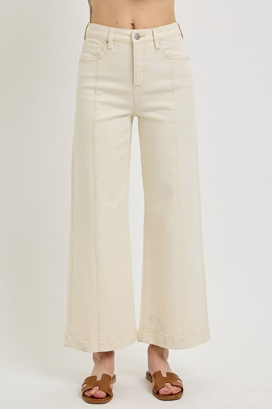 Ivory Tummy Control High-Rise Crop Wide-Leg Jeans