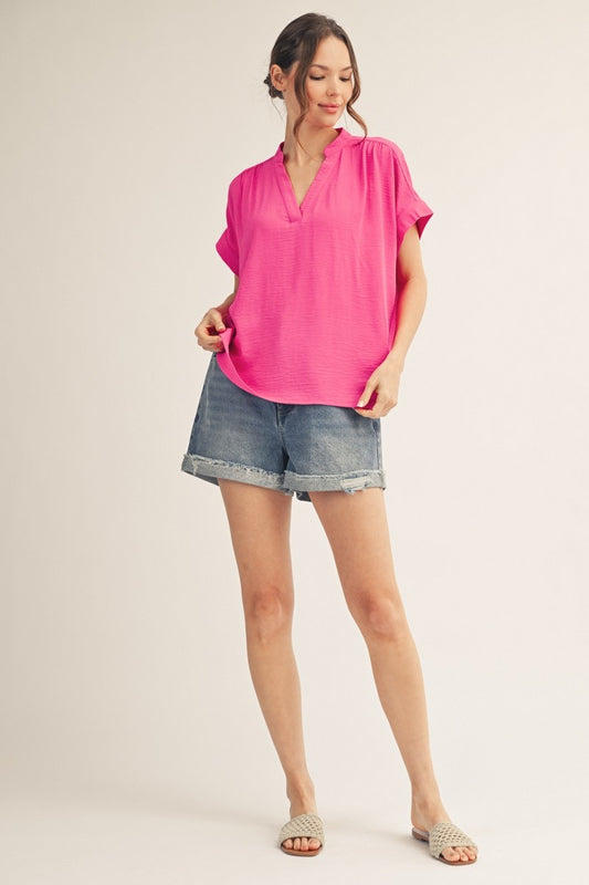 Drop Shoulder Pink Crinkle Top