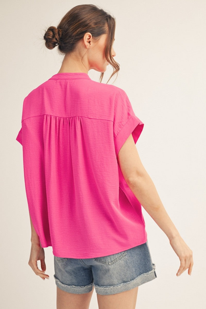 Drop Shoulder Pink Crinkle Top