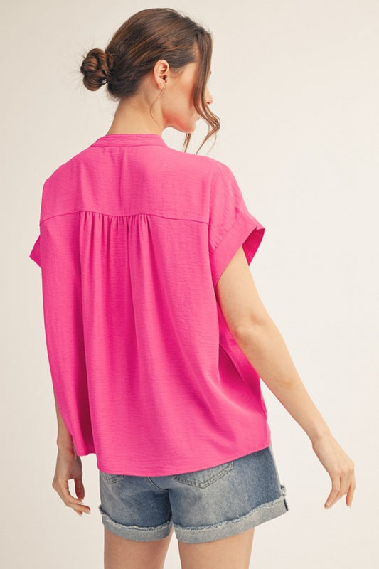 Drop Shoulder Pink Crinkle Top