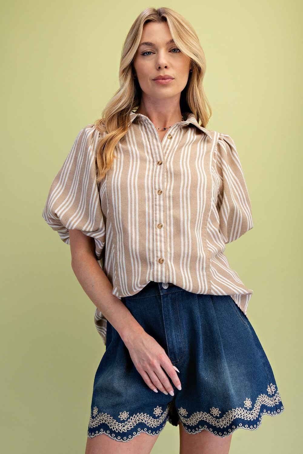 Bubble Sleeve Mineral Wash Top