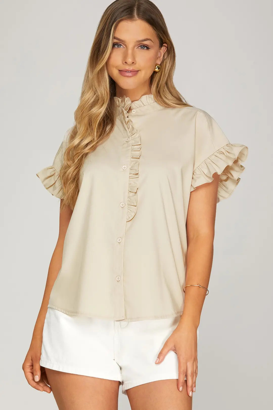 Drop Shoulder Ruffled Neck Top