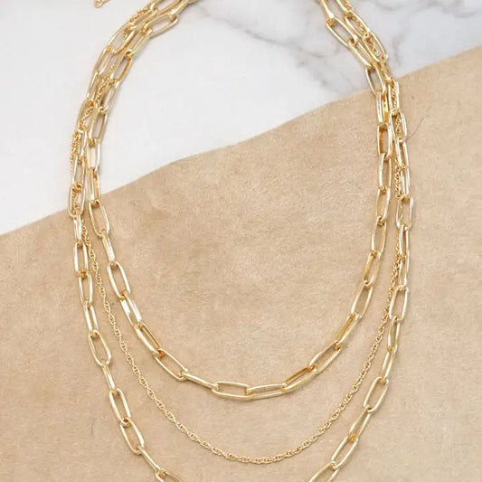 Layered Gold Tone Chain Short Necklace Set