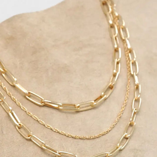 Layered Gold Tone Chain Short Necklace Set