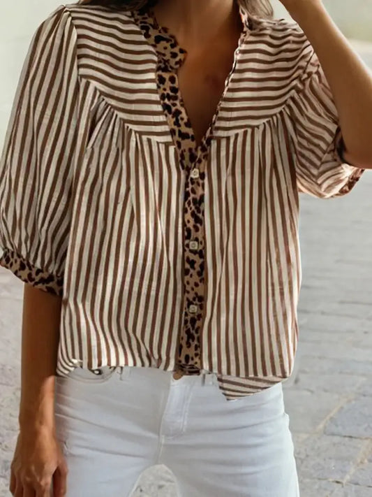 Leopard Trim Blouse