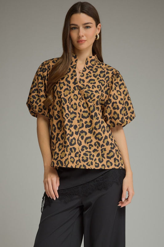 Leopard Print Short Puff Sleeve Top