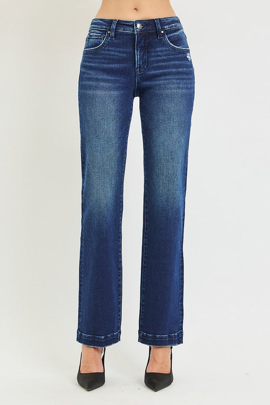 Dark TC Mid-Rise Straight Jeans