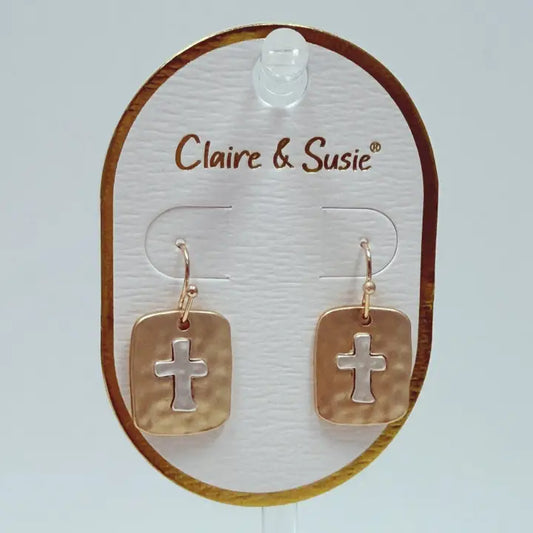 Matte Gold & Silver Square Cross Earrings