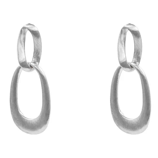 Matte Silver Open Double Circle Earrings