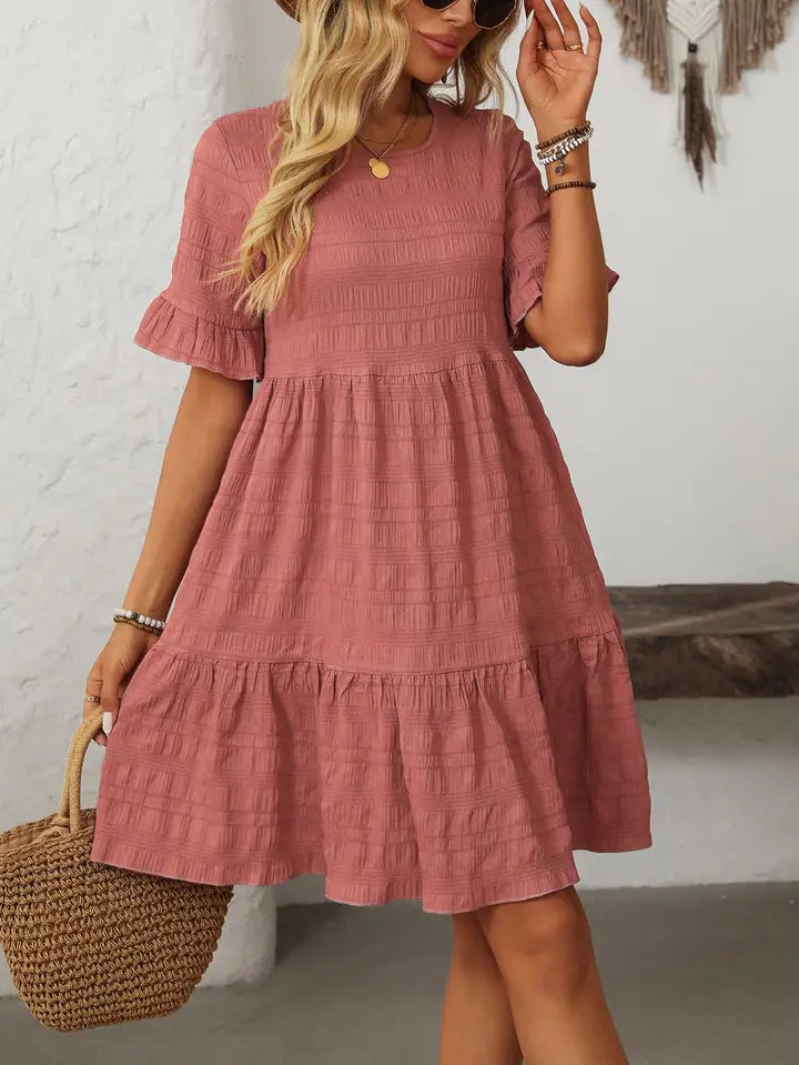 Ruffle Sleeve A Line Flowy Mini Dress