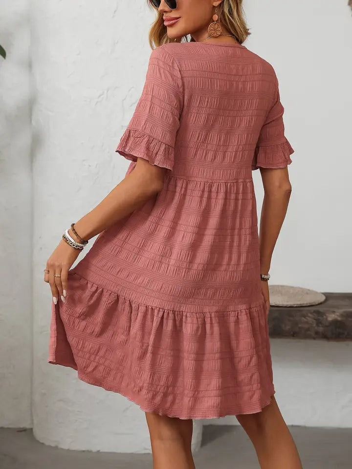 Ruffle Sleeve A Line Flowy Mini Dress