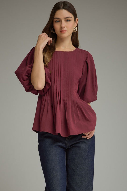Merlot Short Puff Sleeve Top