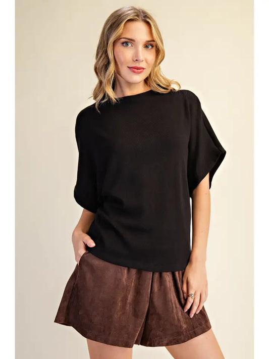Black Mock-Neck Knit Top