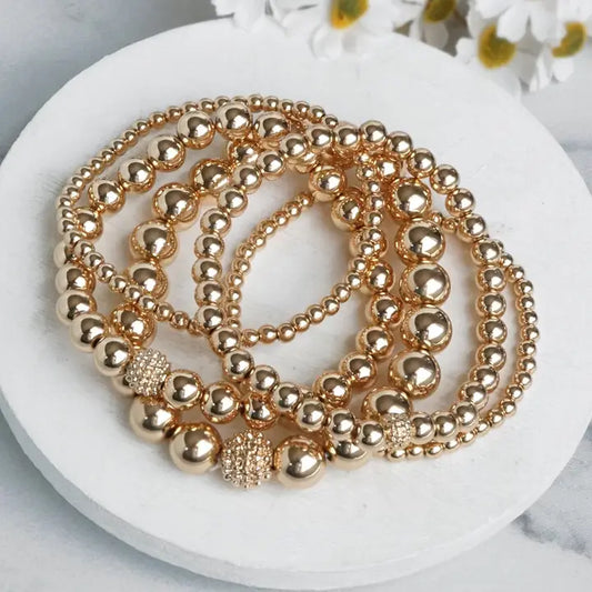 Beaded Bracelet Stack – Gold Tone