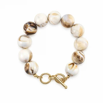 Natural Beaded and Gold Toggle Bracelet