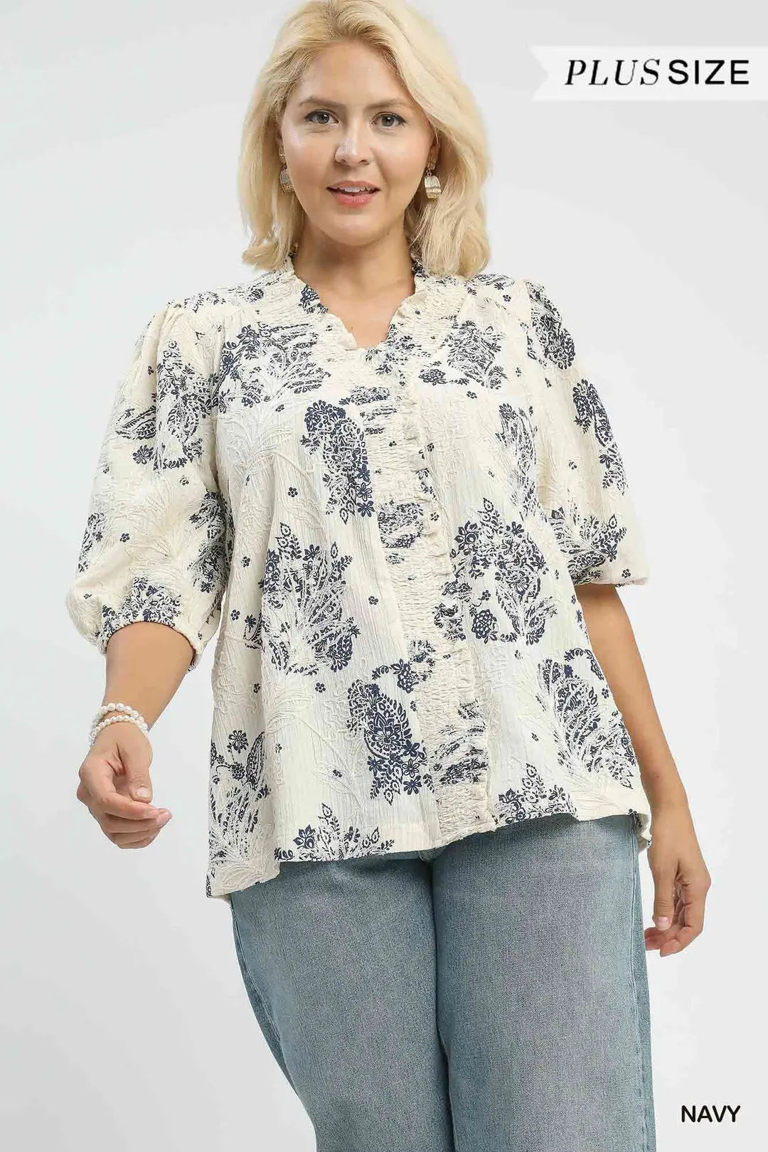 Floral Embroidered Blouse — Plus Size