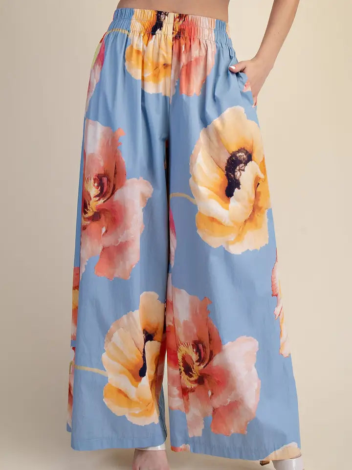 Floral Bubble Top & Wide-Leg Pants Set