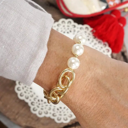 Golden Chain & Large Pearl Beads Bracelet
