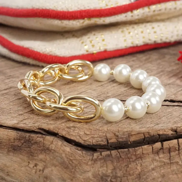 Golden Chain & Large Pearl Beads Bracelet
