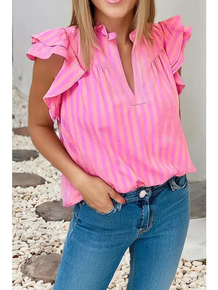 Stripe Ruffled Summer Blouse