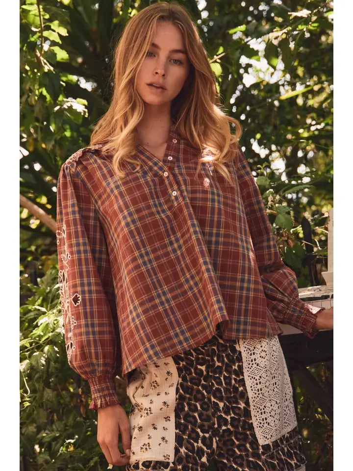Plaid Peasant Blouse