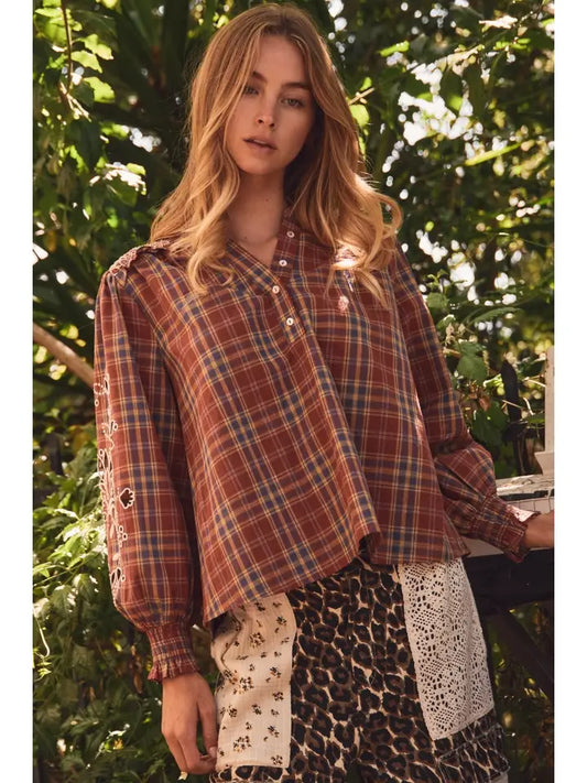 Plaid Peasant Blouse