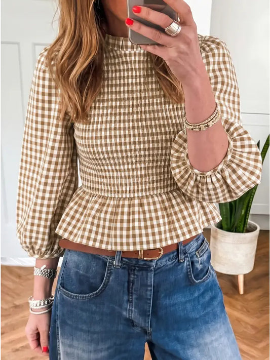 Plaid Smocked Bodice Top