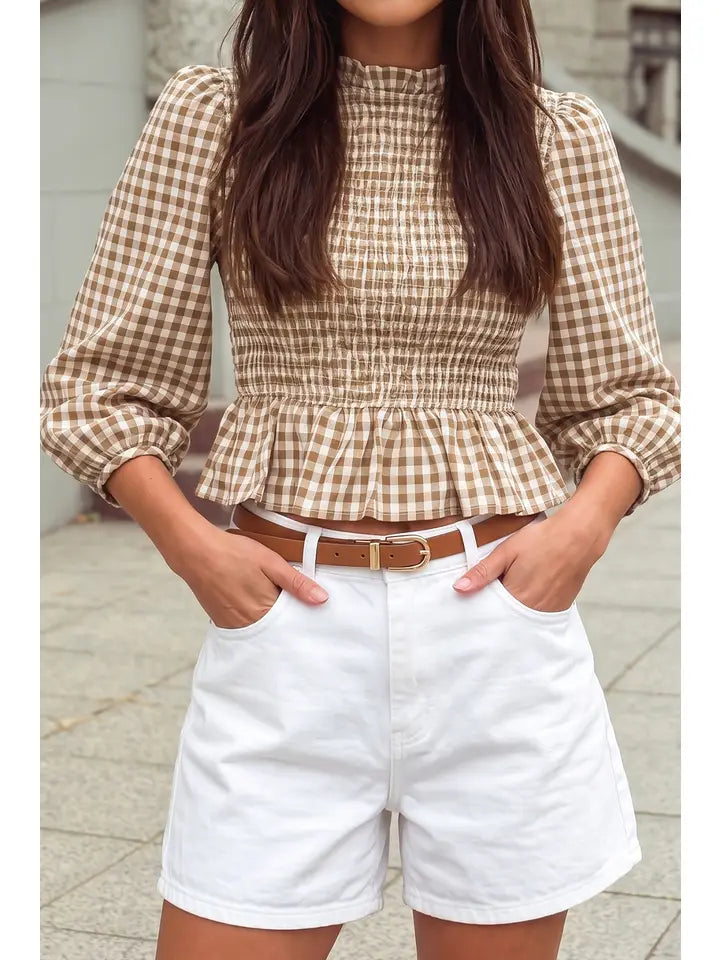 Plaid Smocked Bodice Top