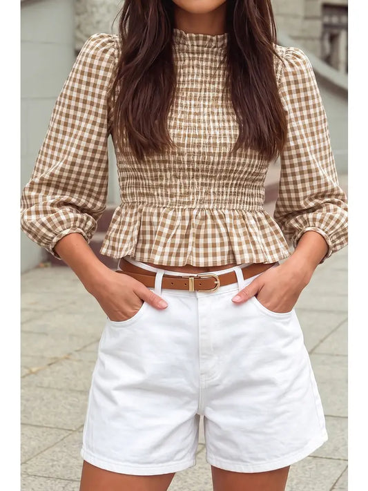 Plaid Smocked Bodice Top