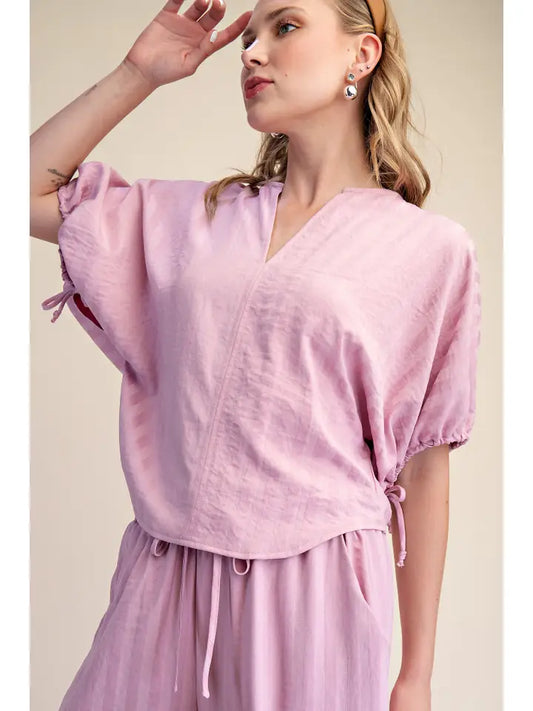 Tie Puff Sleeve Top - Pink