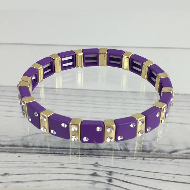 Purple & Gold Dice Stretch Bracelet