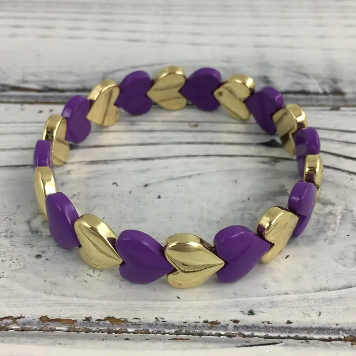 Purple & Gold Heart Stretch Bracelet