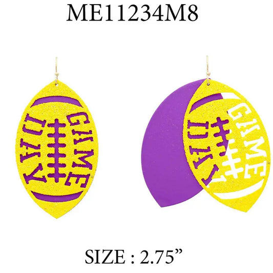 Purple Metal & Gold Glitter Football Earrings