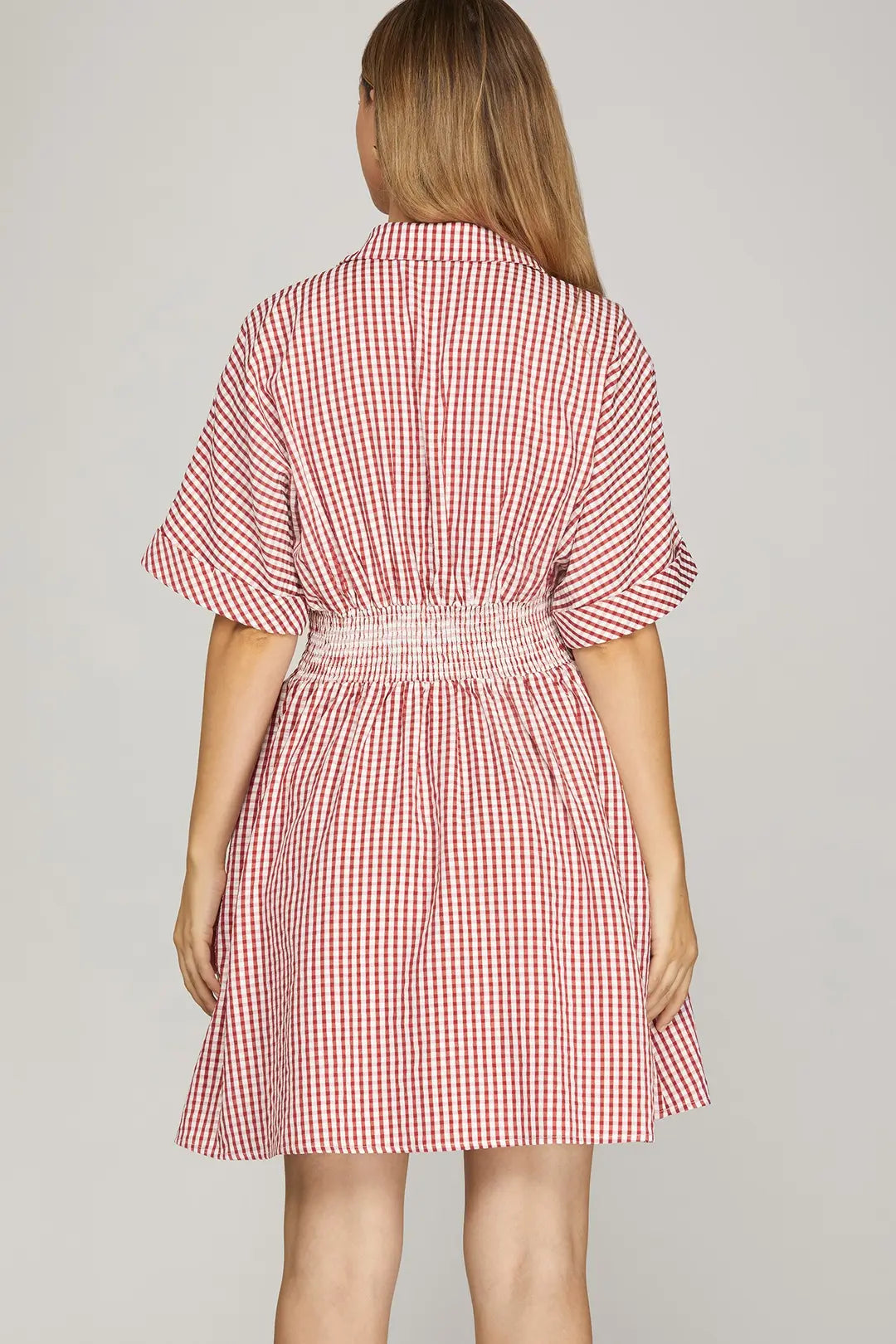 Pintuck Gingham Mini Dress