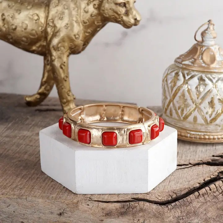 Eternal Glow – Eternity Stretchy Bangle with Red Cabochons