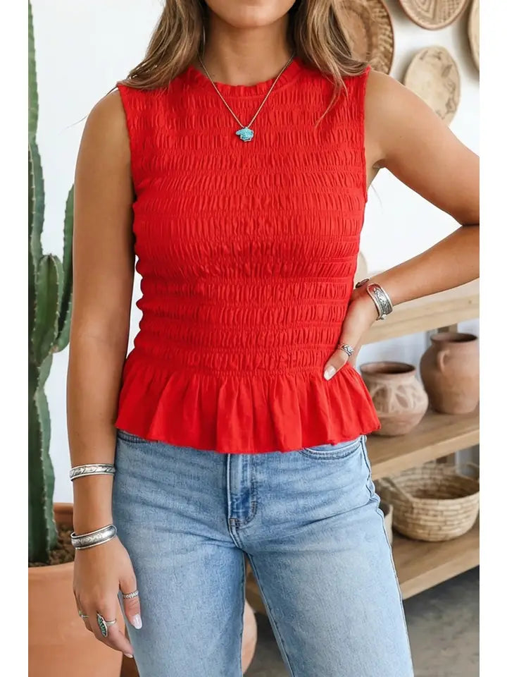 Shirred Sleeveless Tank Top