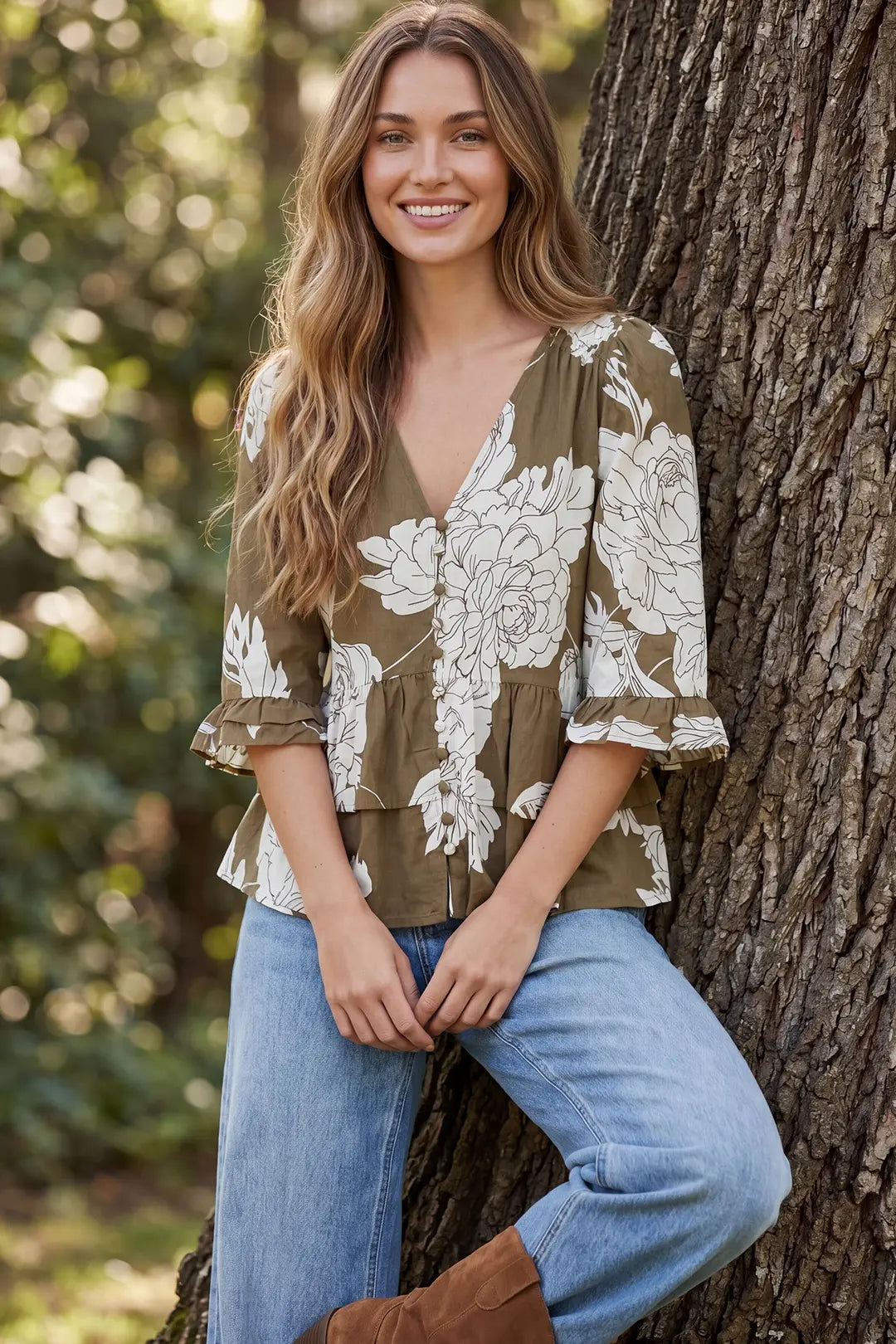 Mocha Ruffle Hem Top