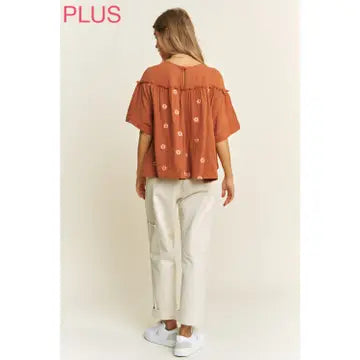 Gauze Embroidery Babydoll Top — Plus Size