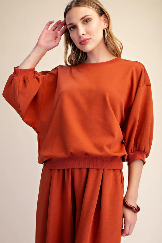 Rust Pullover with Bubble Sleeves