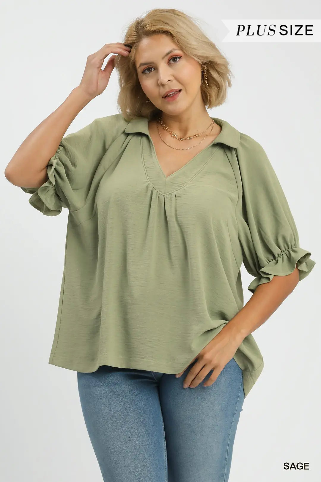 Solid Collared Top — Plus Size
