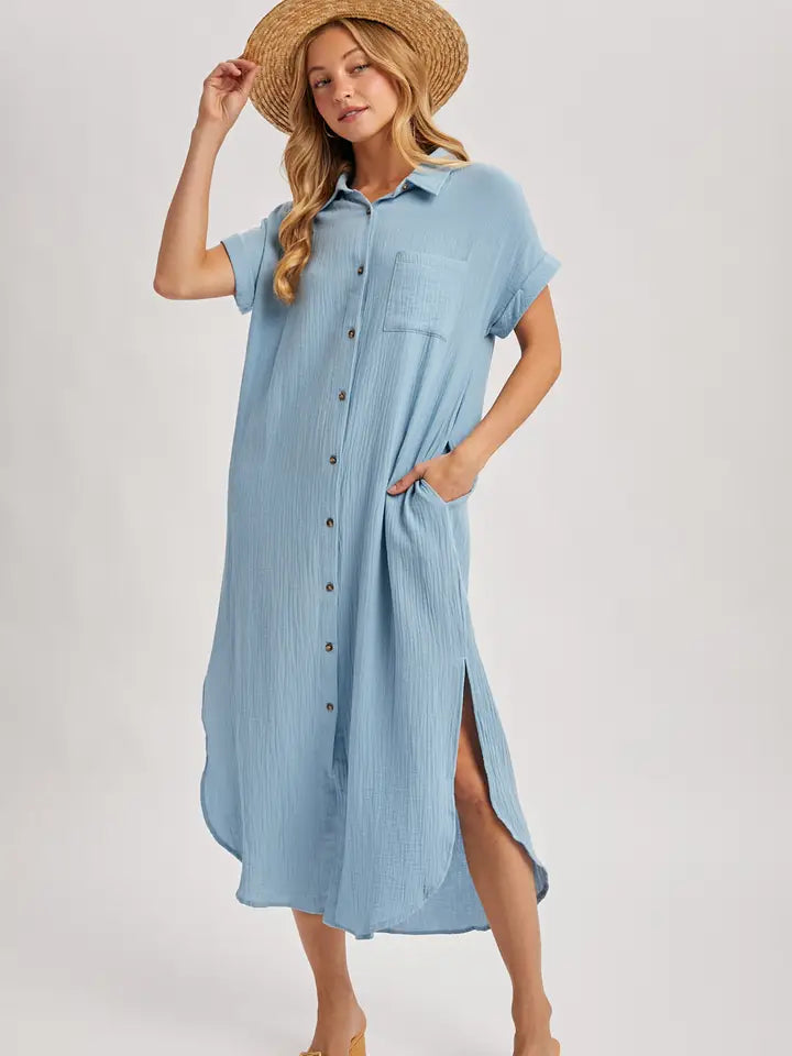 Button Up Maxi Shirt Dress