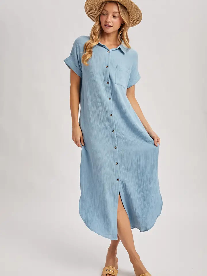 Button Up Maxi Shirt Dress