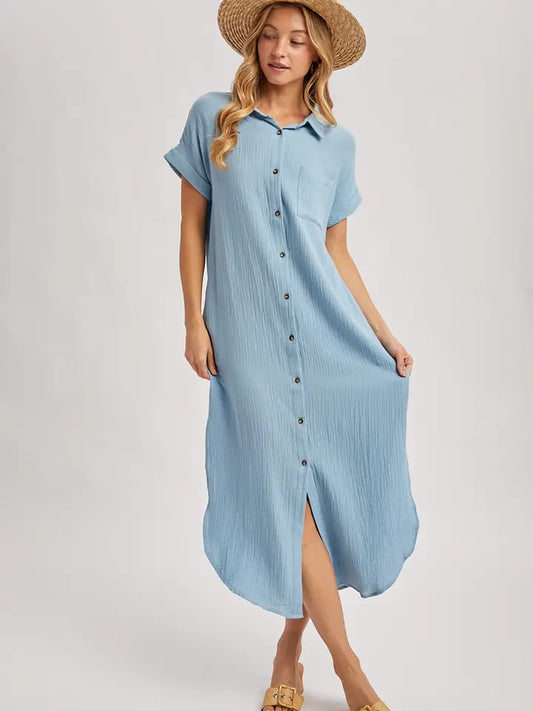 Button Up Maxi Shirt Dress